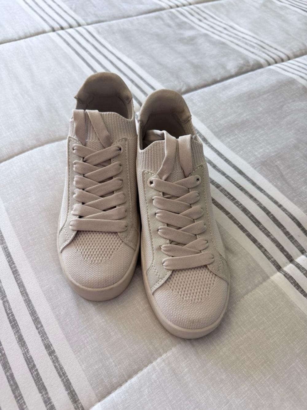 DKNY Women's Knit Lace-Up Sneakers in Light Taupe